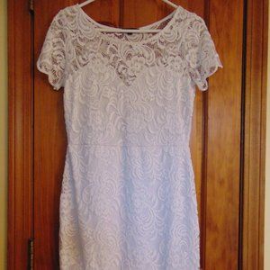 Ambiance Lace Dress Womens Size: LG  White Stretch  Short Sleeve Scallop